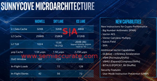 Intel Haswell, Sky Lake, Ice Lake core details