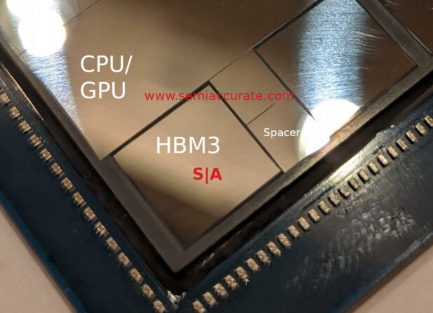 AMD Instinct MI300 interposer closeup labled